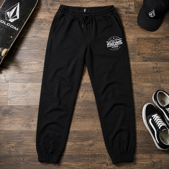 Volcom Other - Volcom Stone Fleece Jogger Sweatpants Mens Medium Black Drawstring Graphic Logo